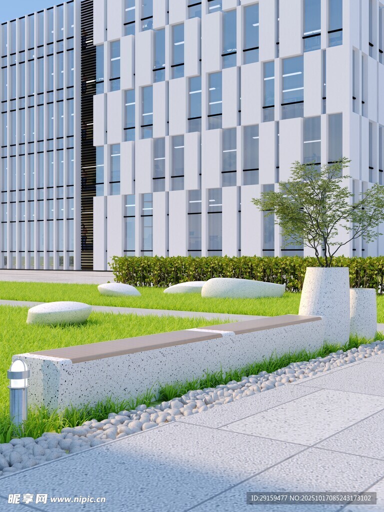 现代建筑旁的精致户外景观