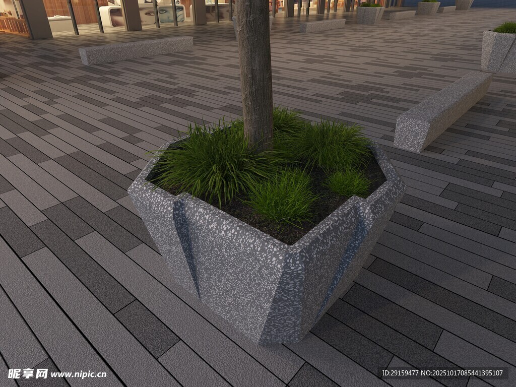 方形石制树池景观