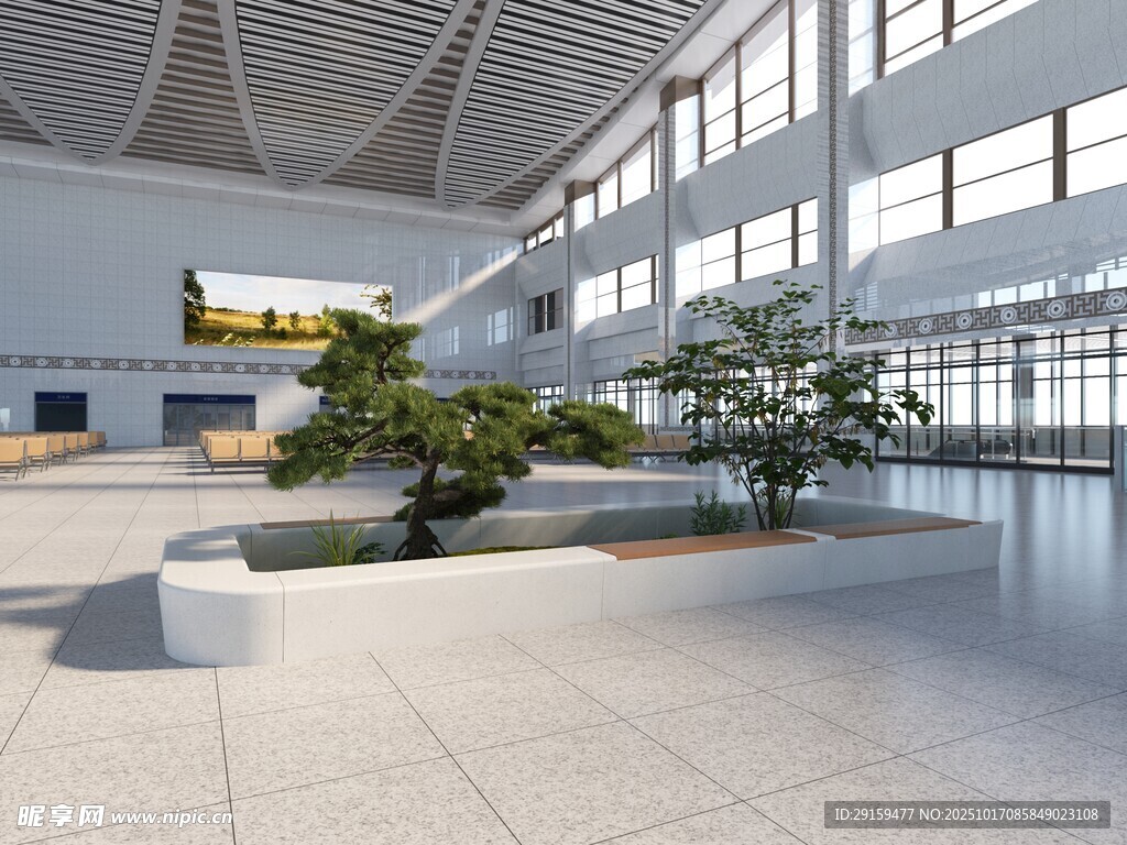 现代宽敞室内公共空间场景