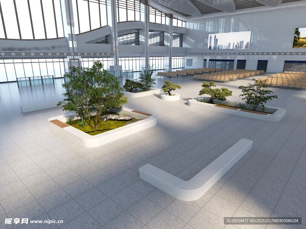现代室内宽敞绿植景观空间