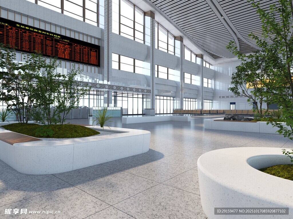 现代宽敞室内绿植景观空间