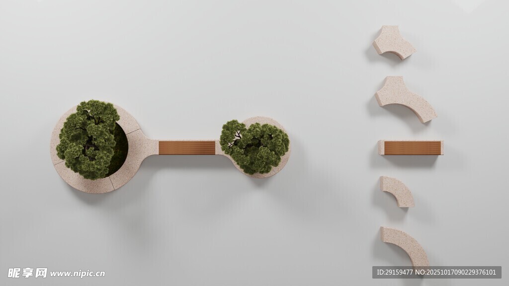 绿植与木块的创意组合