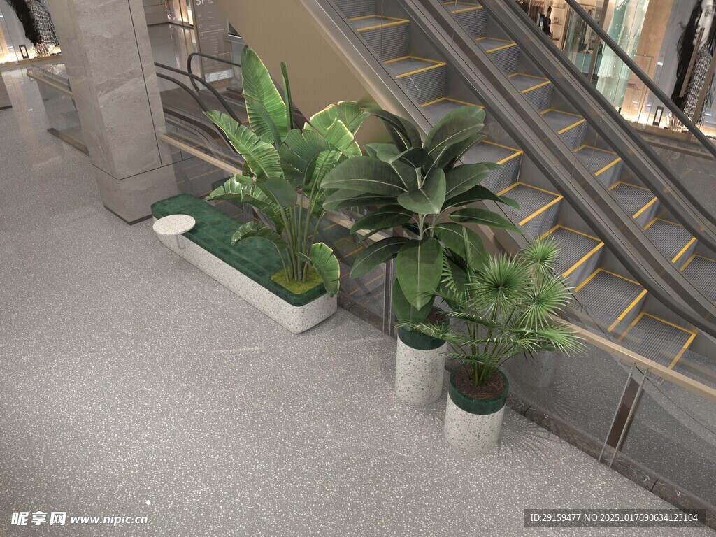 室内楼梯旁的绿植景观