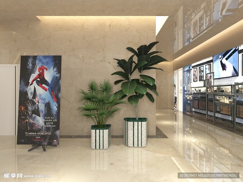 大厅绿植装饰与艺术挂画
