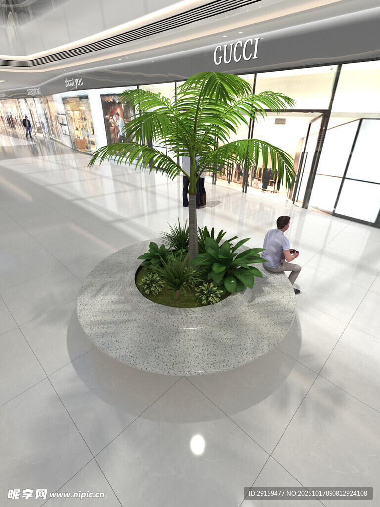 商场内圆形绿植景观区