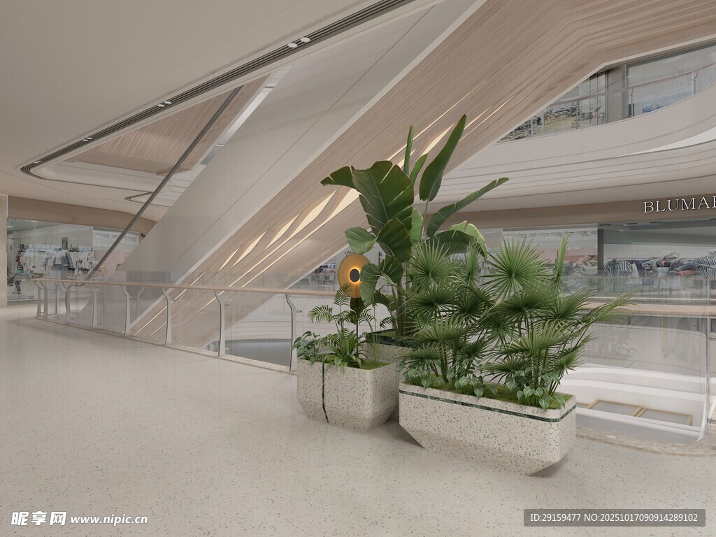 现代大厅内的绿植景观
