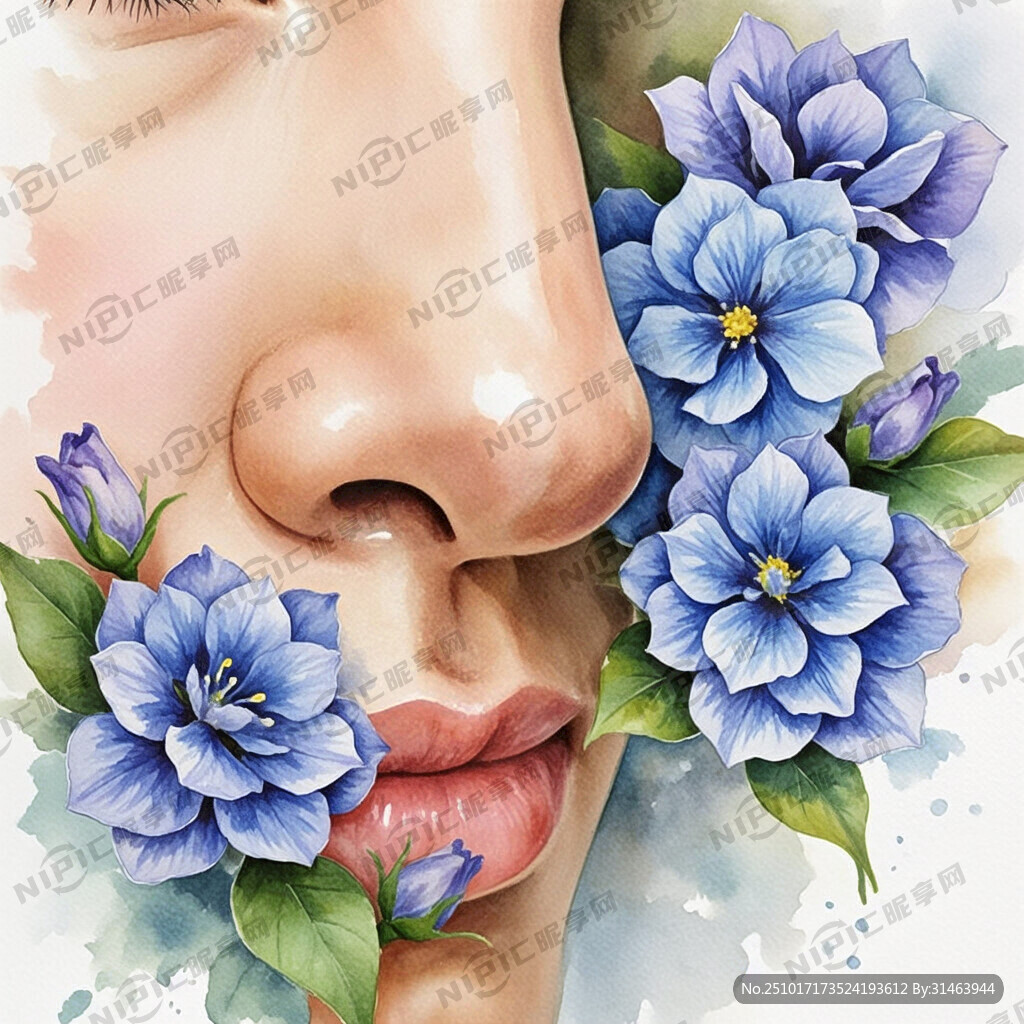 水彩风格 高挺漂亮鼻子的插画 