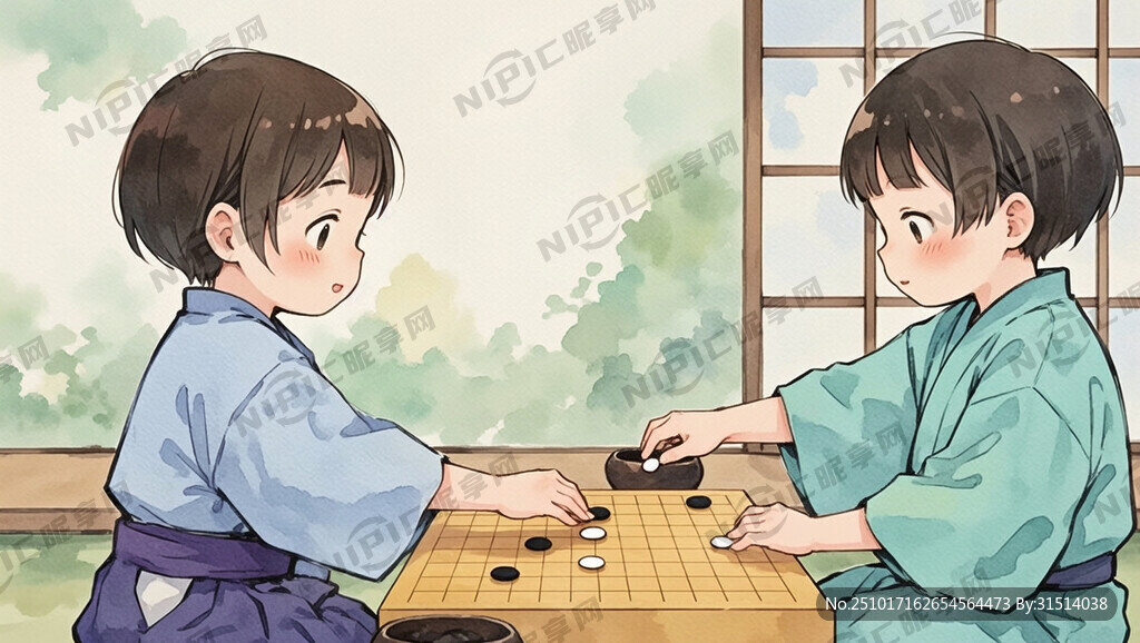 围棋对弈  两个小孩 不要背景
