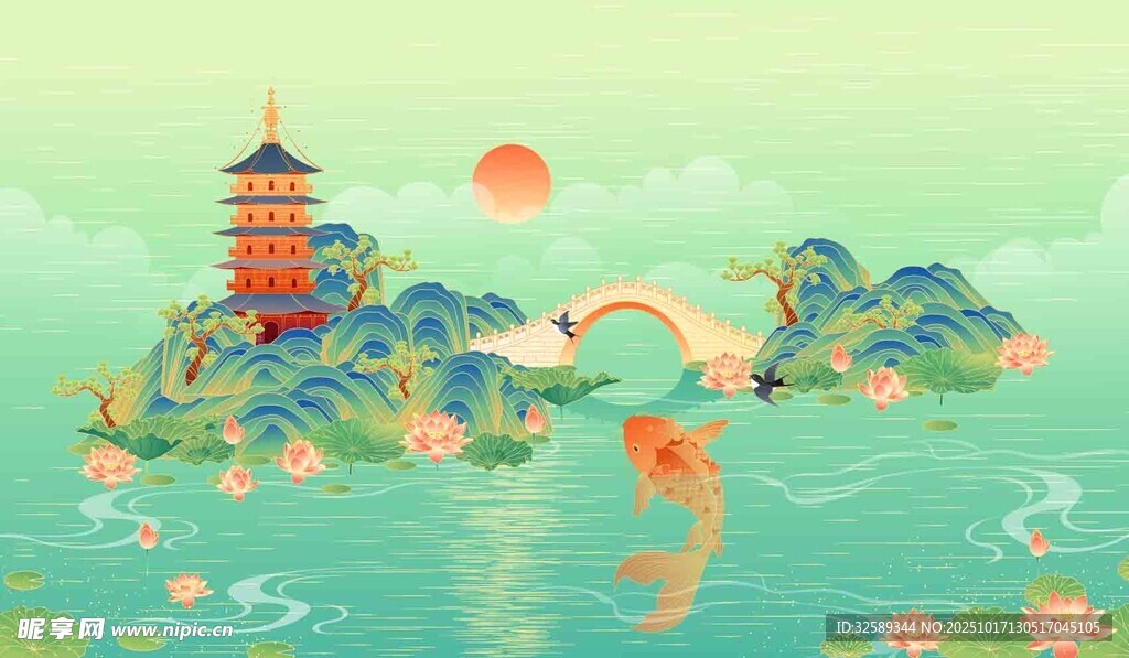 古风山水亭阁美景图
