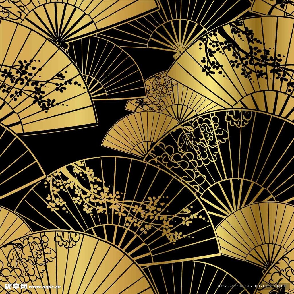 金色折扇中式花纹图案