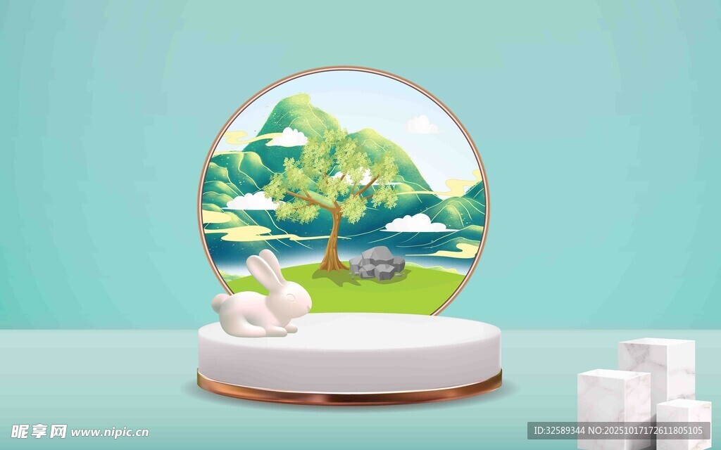 中式圆形摆件绿意盎然景观