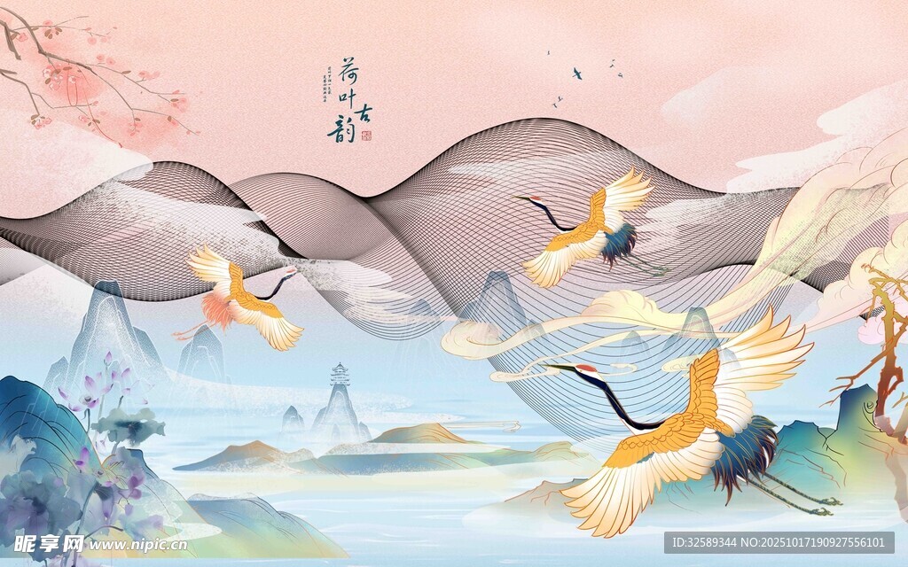 中式山水间的飞鸟景致