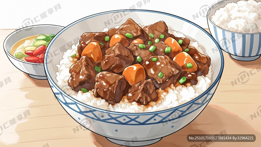 红烧牛腩饭插画