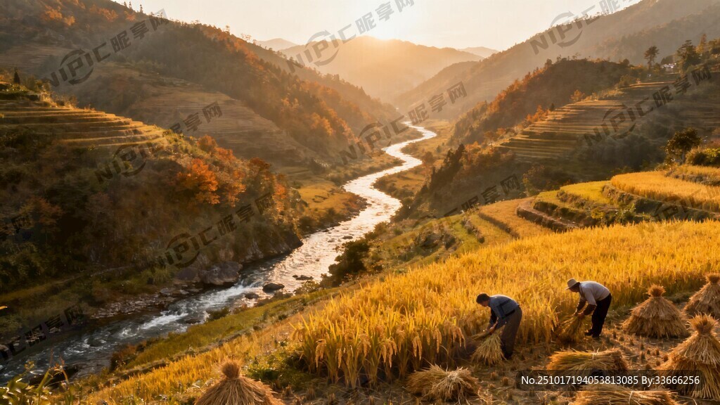 山  水  农田   秋收