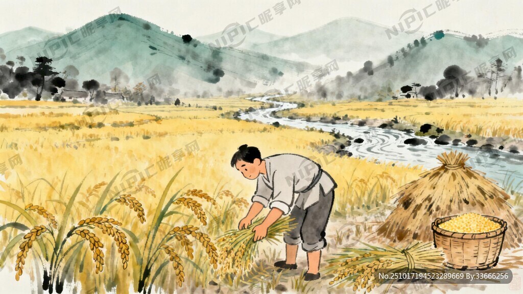 水墨画卡通画   包含山  水