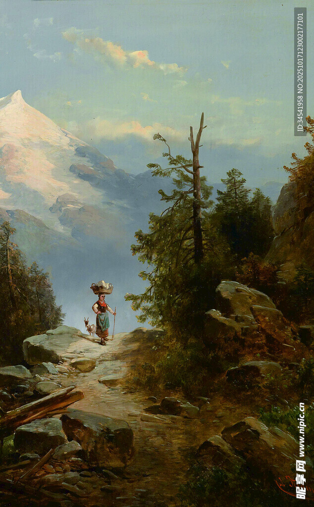山间徒步者的自然美景