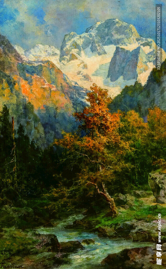 秋日山林溪流壮丽美景