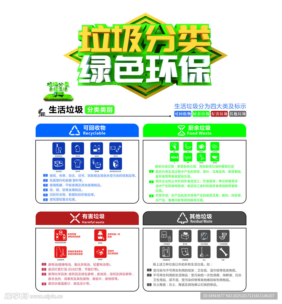 垃圾分类宣传海报设计模板