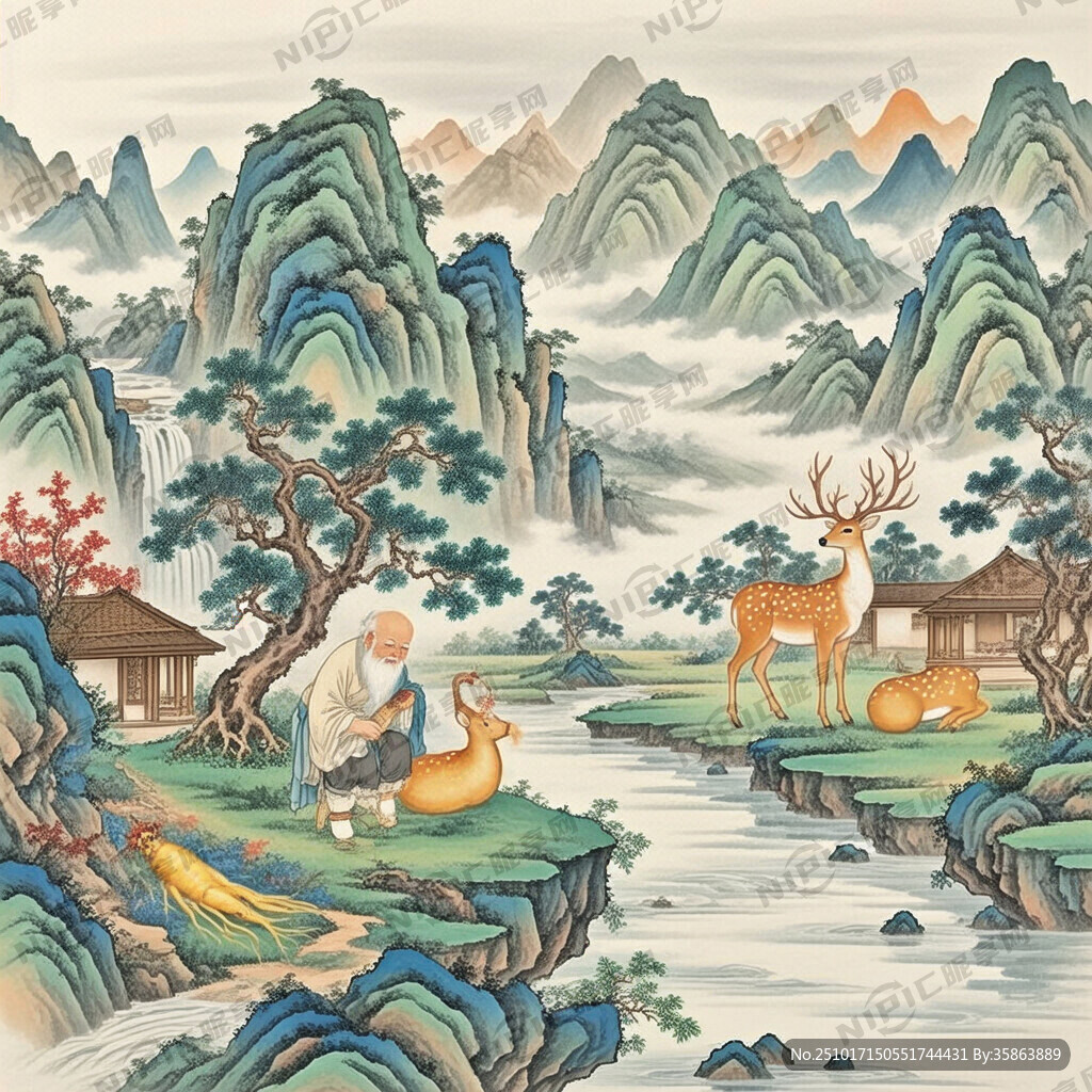 作养生与酒的中国画 山水作背景