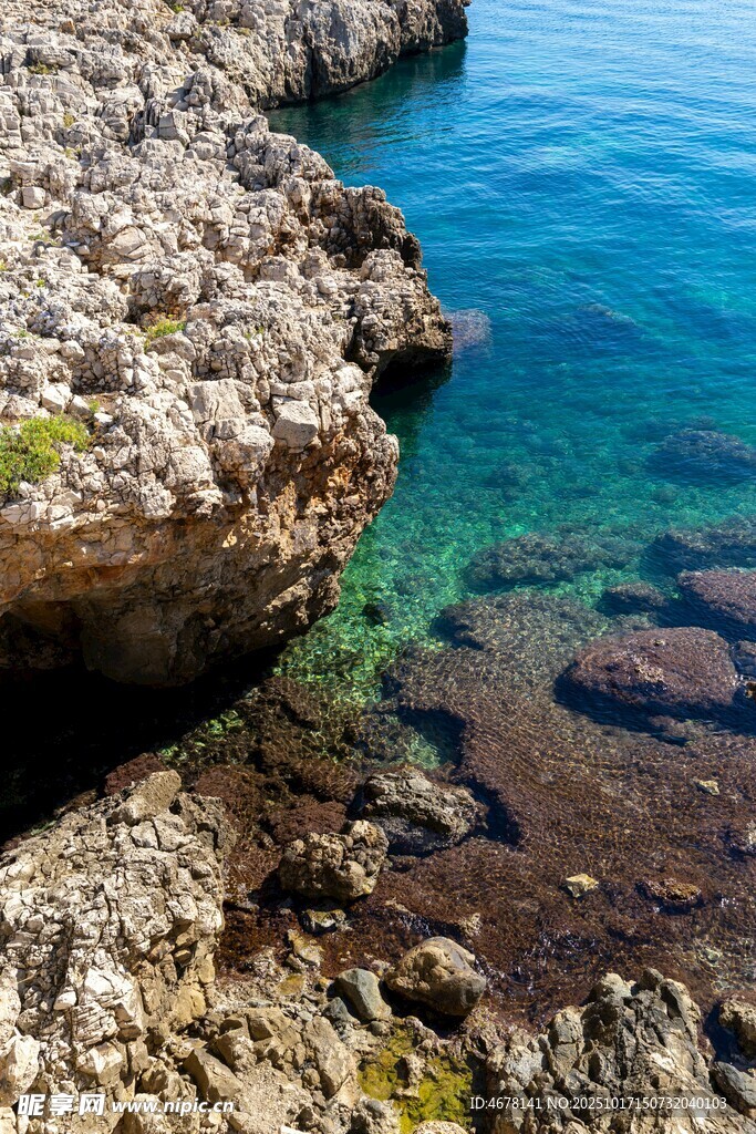海边嶙峋礁石与清澈海水
