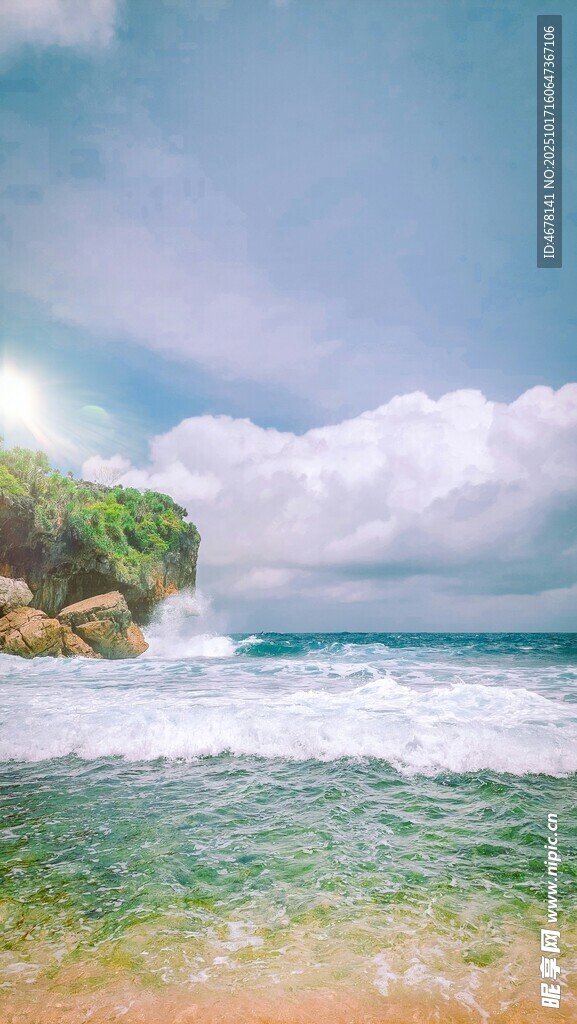 海边美景阳光海浪岩石
