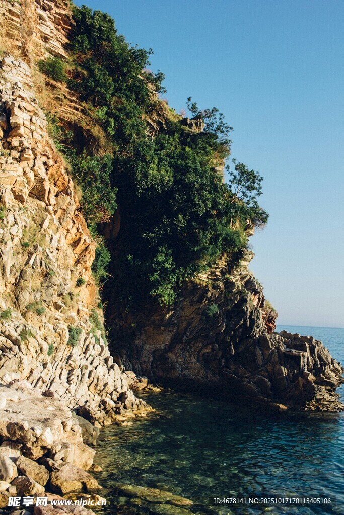 海岸边的岩石与葱郁植被