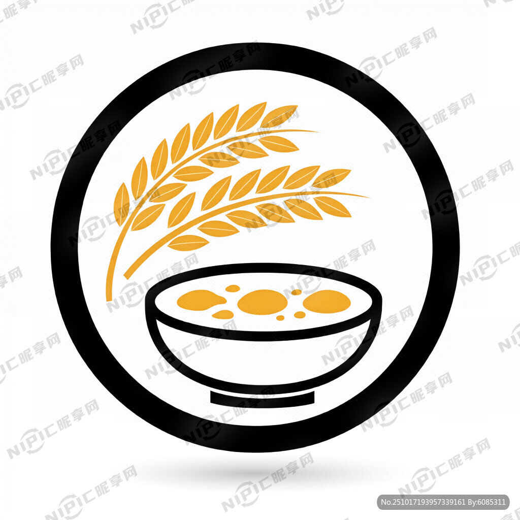 粥铺圆形logo、上面是一串稻