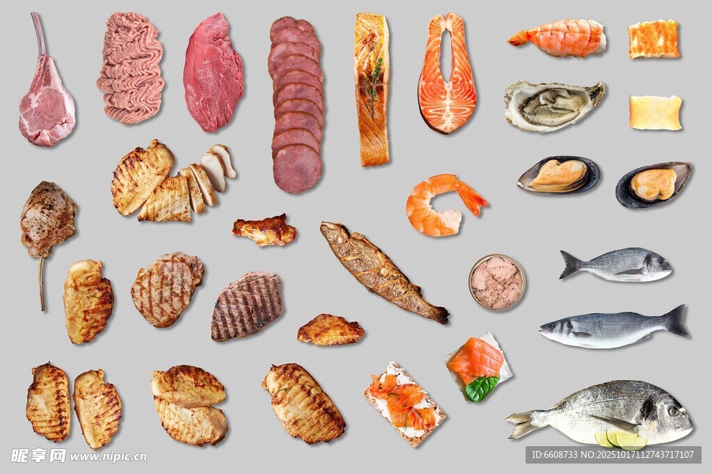 多样肉类海鲜食材集合