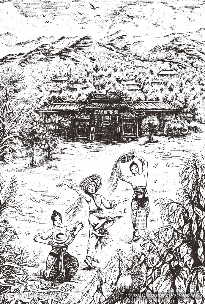 手绘茶山
