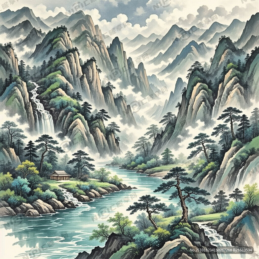 山谷 中国风 中国画 山水