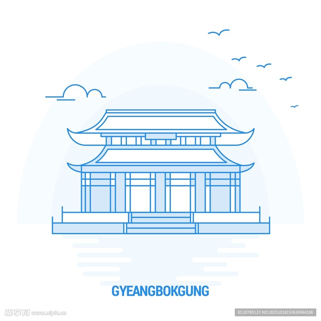 中式古建筑线条插画