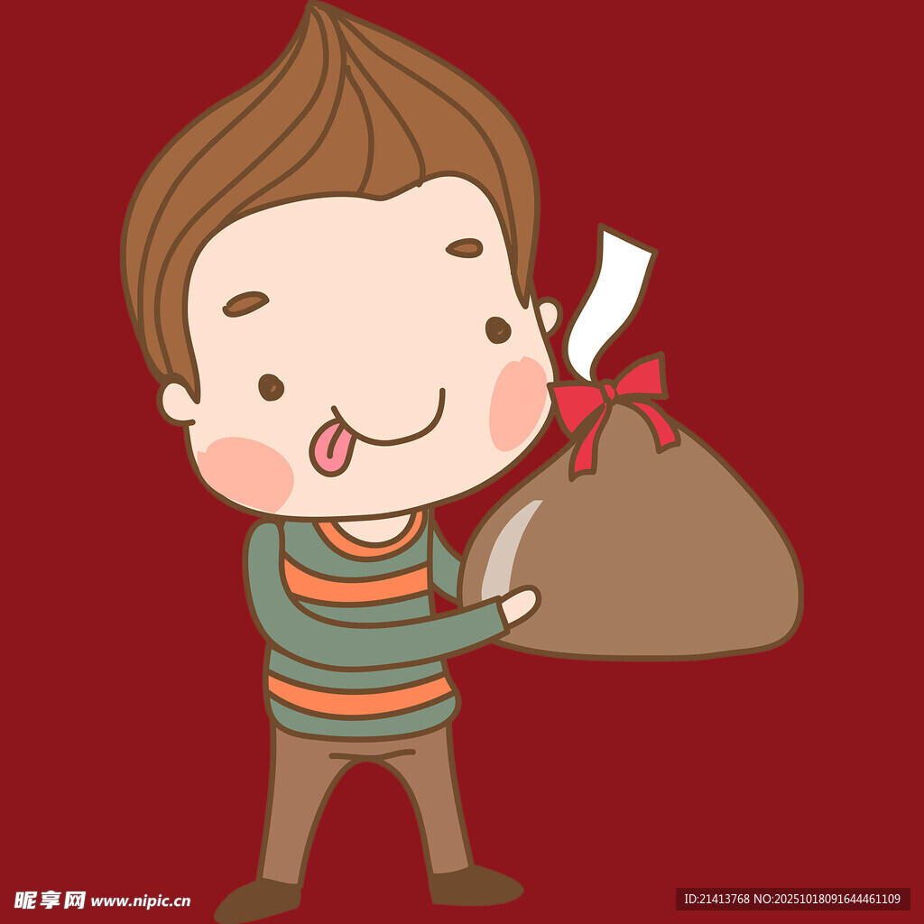男孩开心抱袋