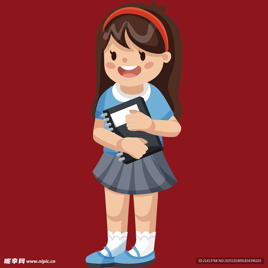 可爱女学生手持书本