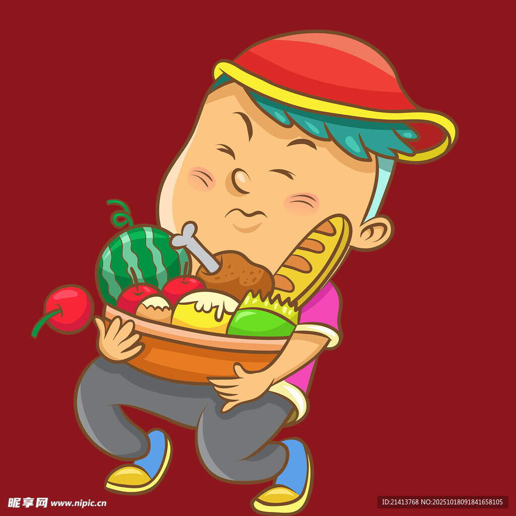 男孩捧多彩蔬果欢乐满满