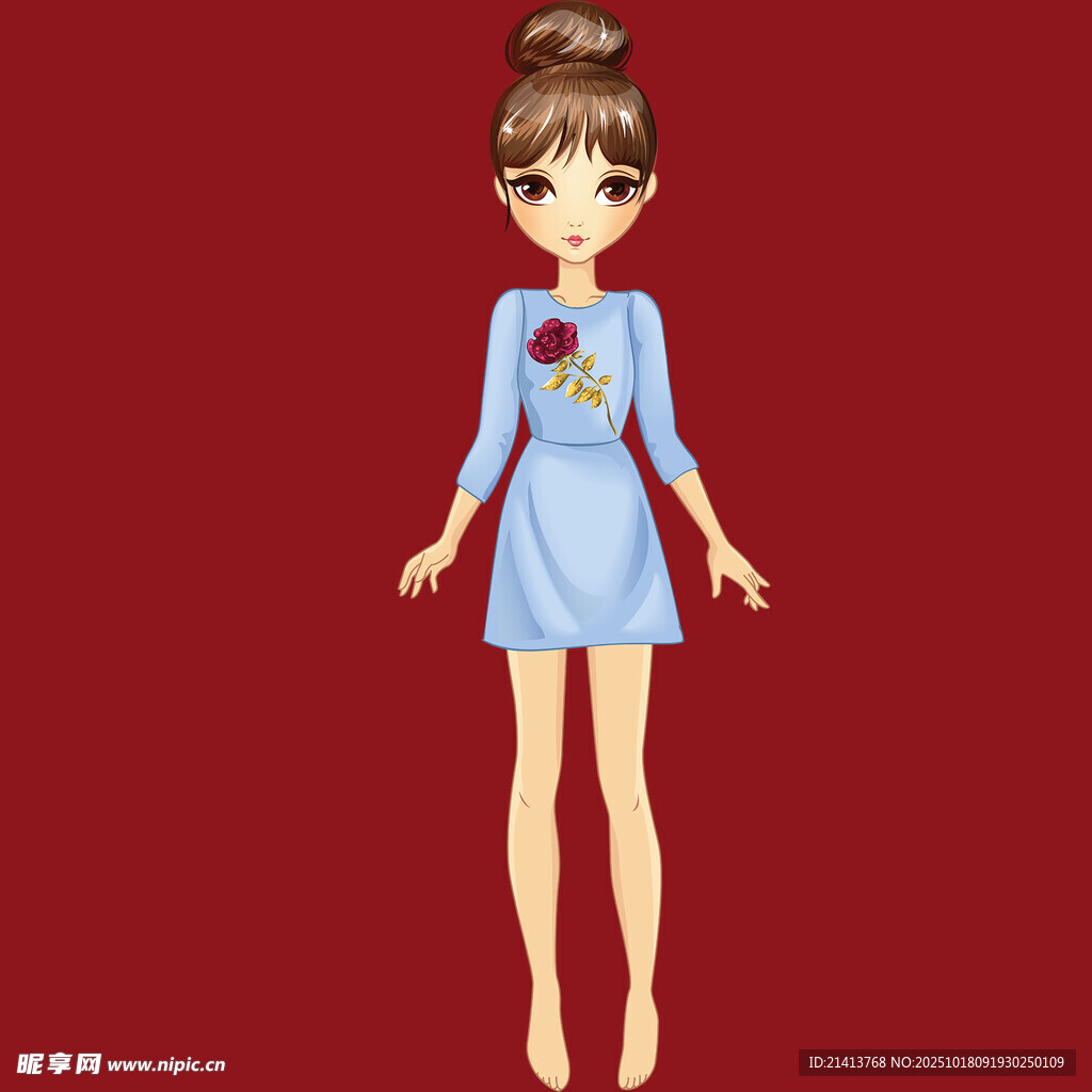 蓝色连衣裙卡通女孩形象