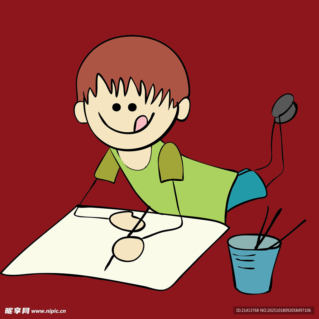 小孩专注画画瞬间