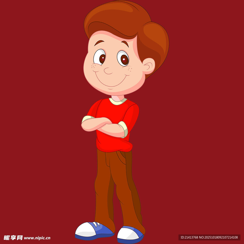 红衣小男孩抱臂站立