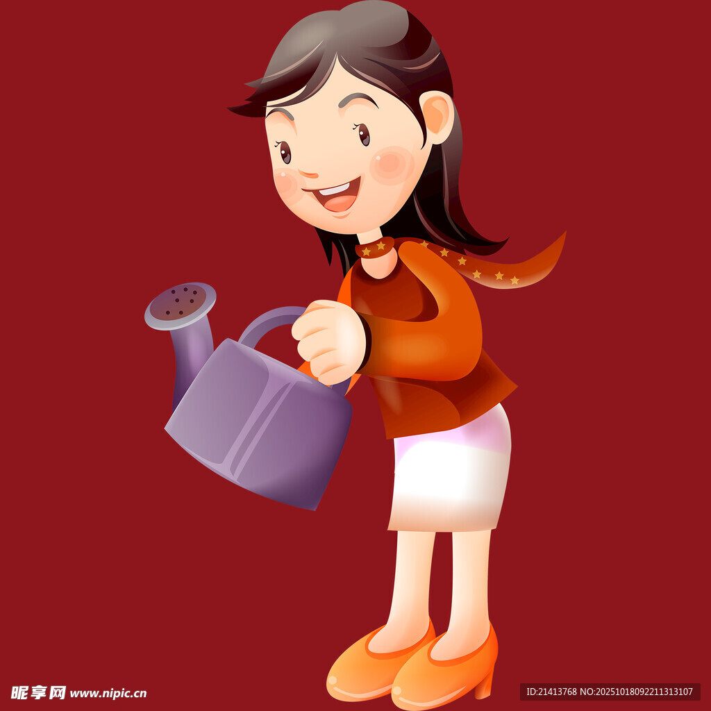 女孩手持喷壶浇水