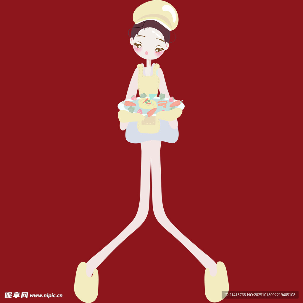 卡通长腿女孩捧花形象