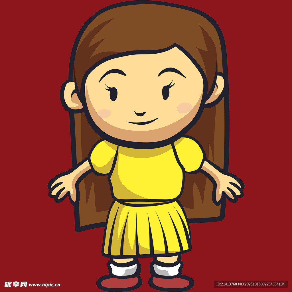 穿黄裙的可爱卡通小女孩