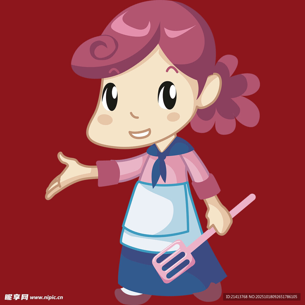可爱围裙女孩手持厨具