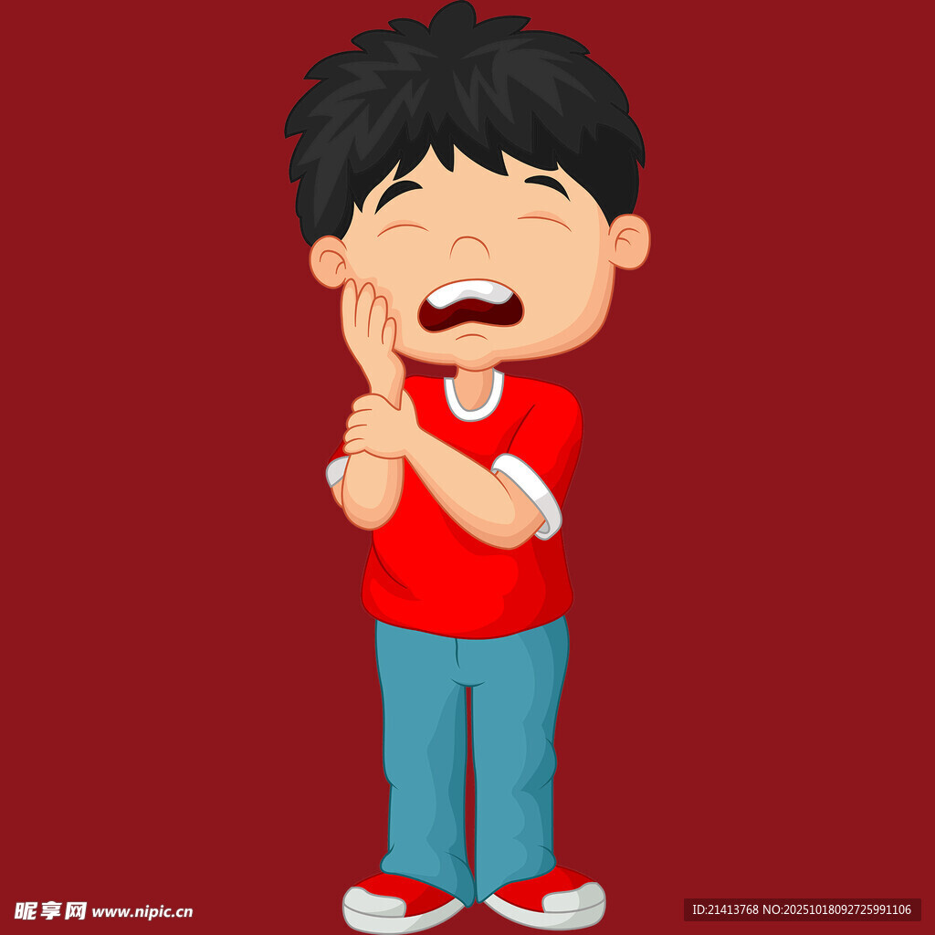 捂嘴偷笑的红衣小男孩