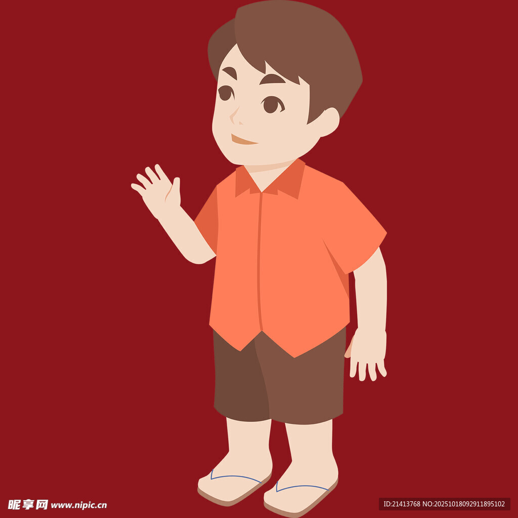 挥手小男孩插画