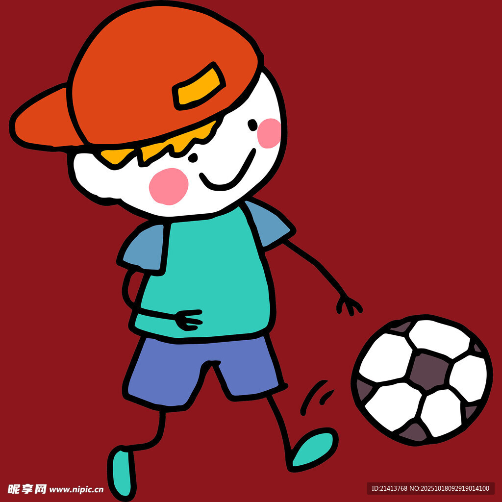 戴帽男孩踢足球