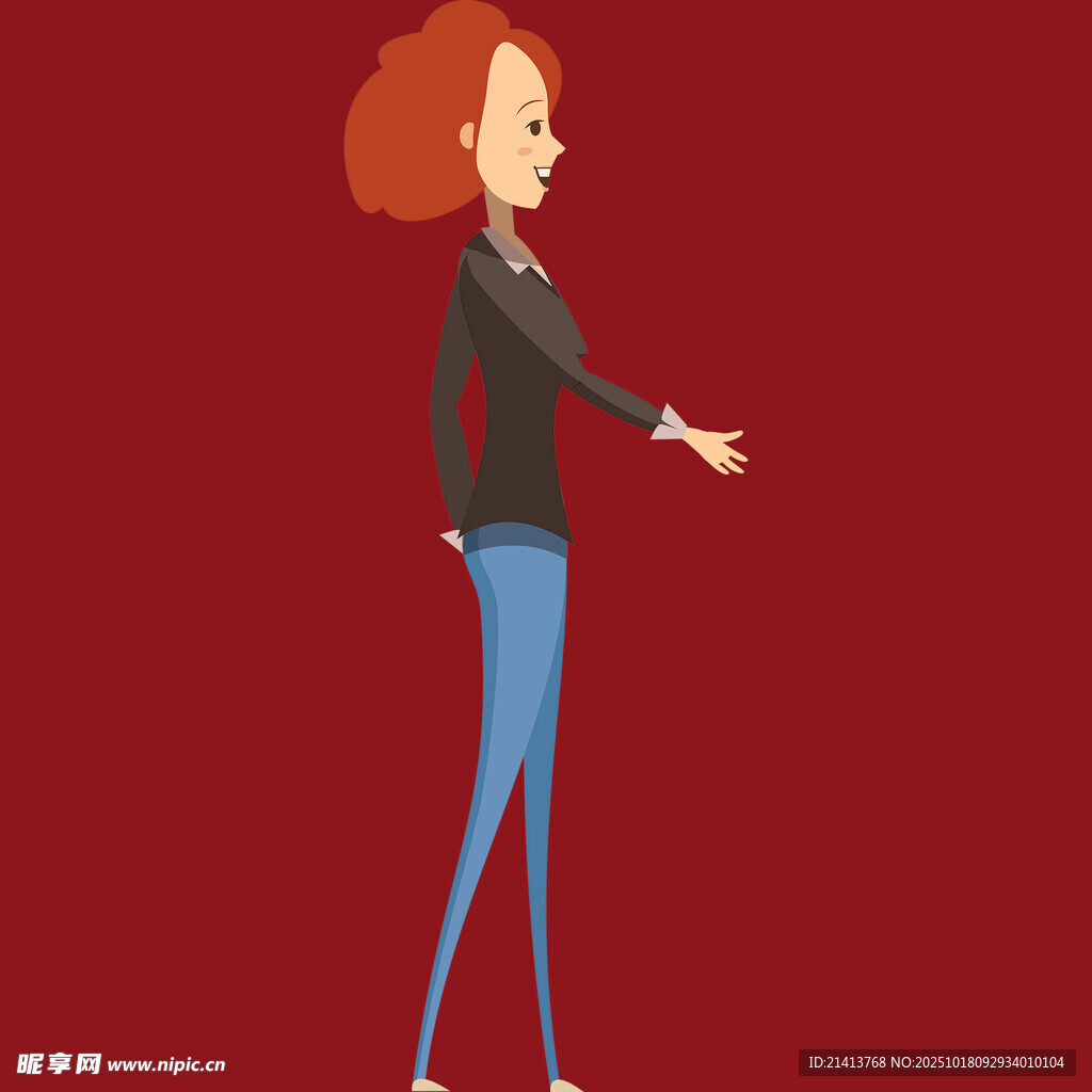 红发女子展臂示意