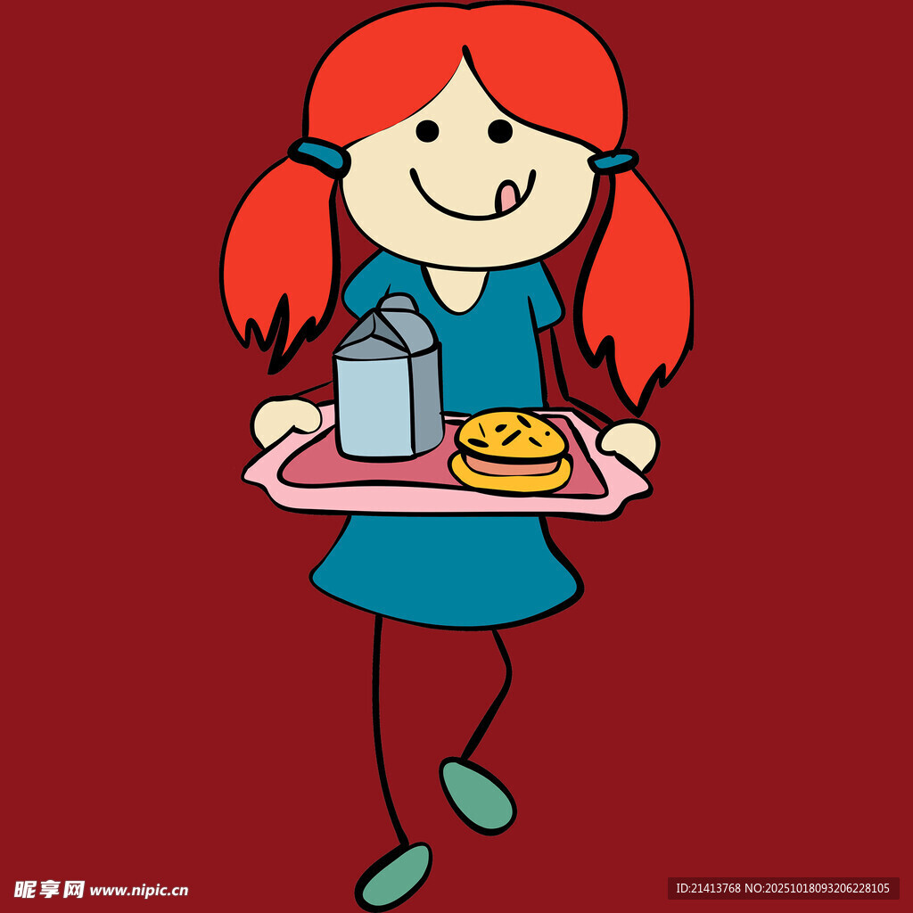 端餐盘的红发小女孩