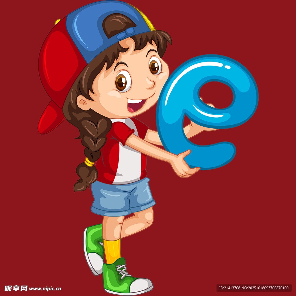 女孩手持蓝色字母