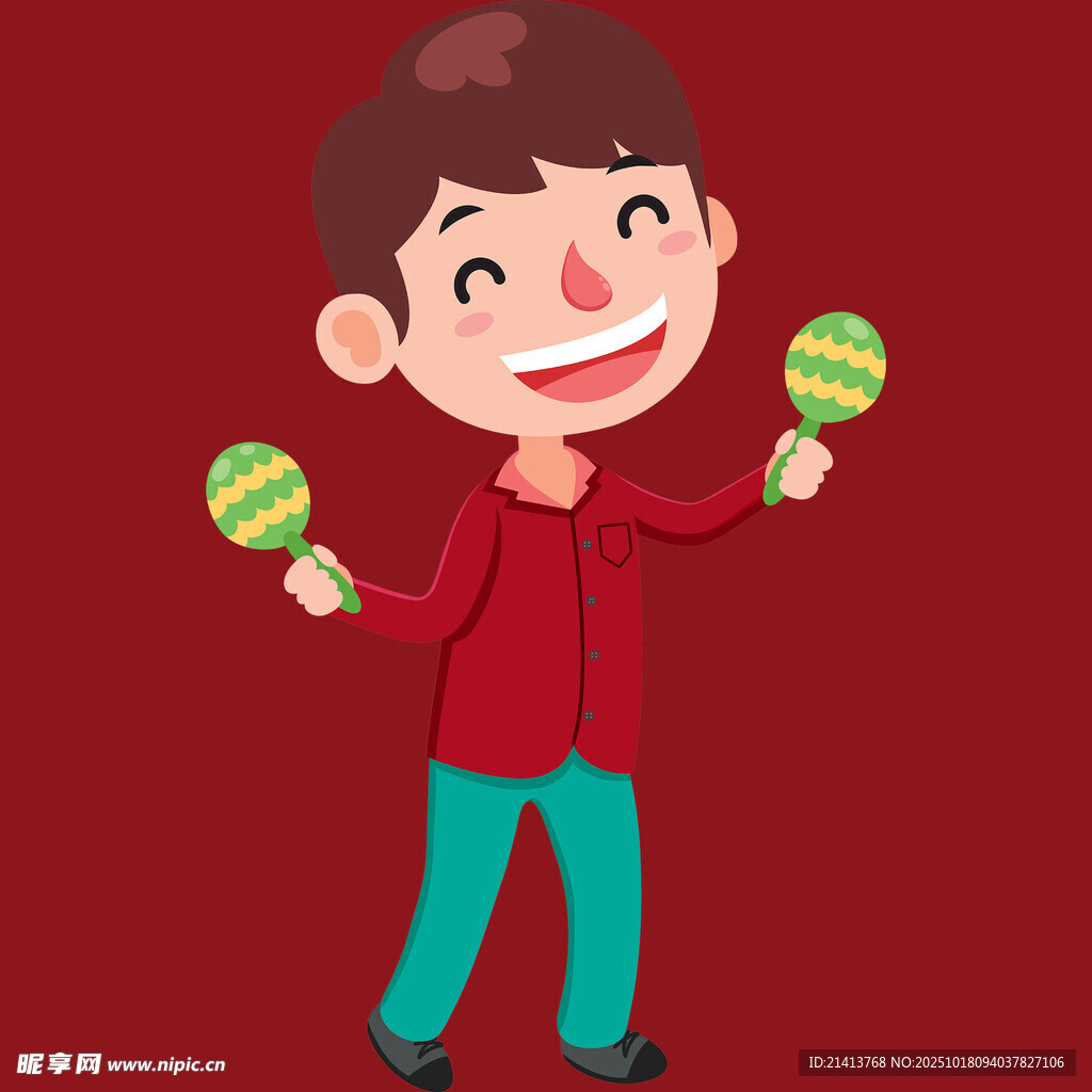 手持沙锤的欢乐小男孩