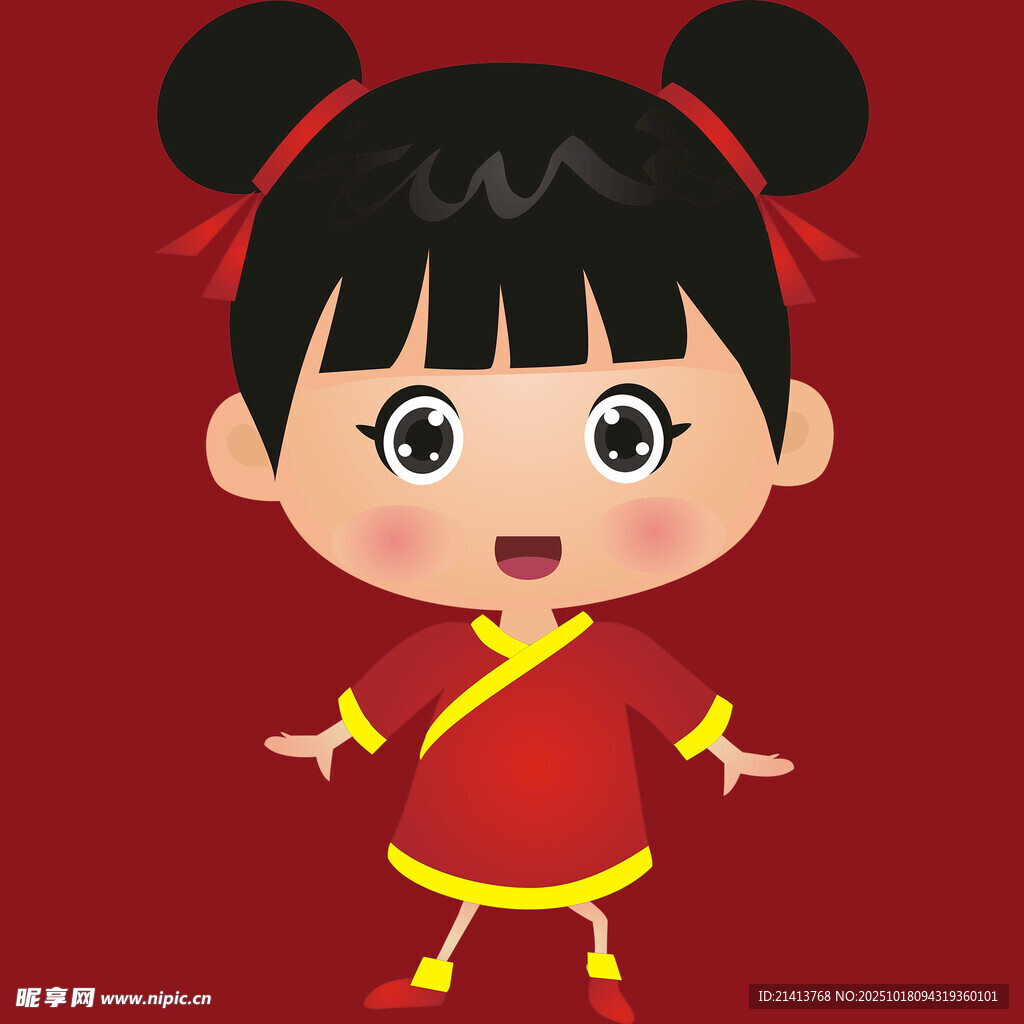 红衣扎辫小女孩