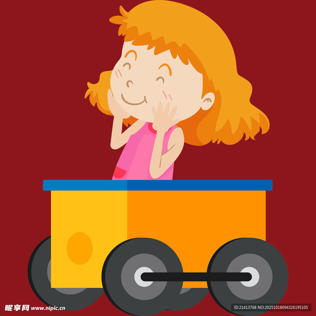 小女孩坐玩具车
